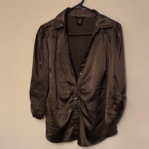 BCBGMaxAzria Brown Satin Blouse